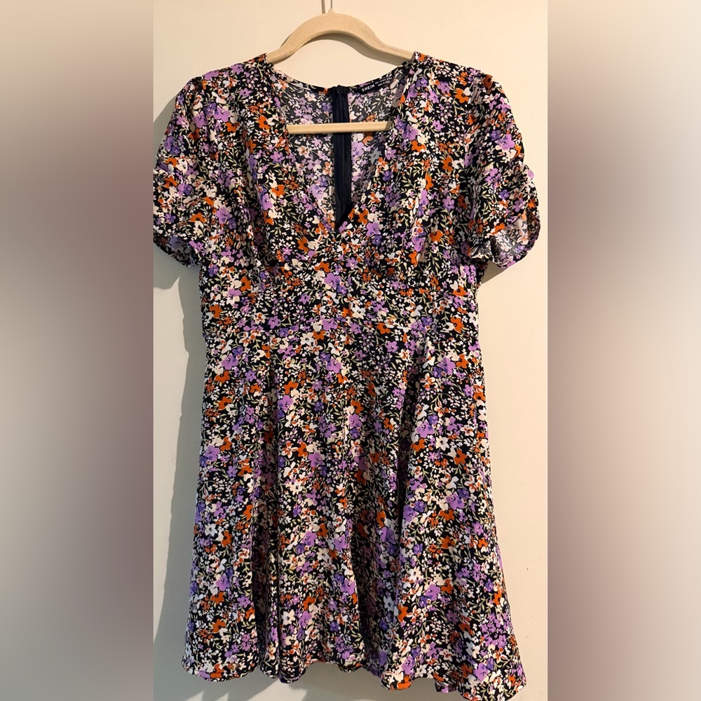 SHEIN Black Floral Mini Dress with Purple & Orange Accents